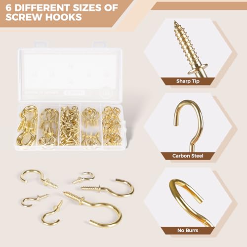 Screw Hooks 6 Sizes Metal Screw in Cup Hooks