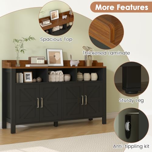 Buffet Cabinet with Storage Farmhouse with 4 Doors and 3 Open Compartments
