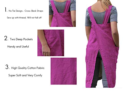 Women's Pinafore Square Apron Baking Cooking Gardening Works Cross Back Cotton