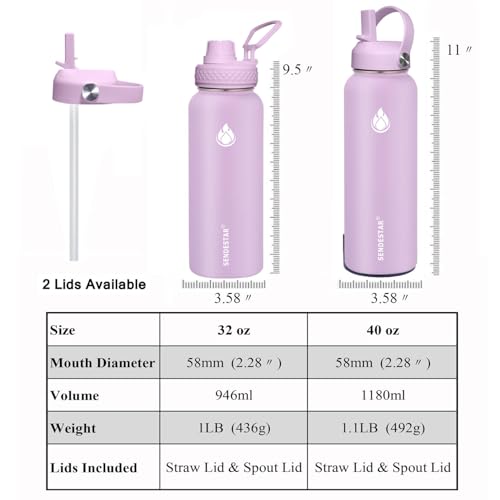 Stainless Steel Wide Mouth Water Bottle 32oz Double Wall Vacuum Insulated Leak Proof Bottle with New Flex Straw Lid & Spout Lid