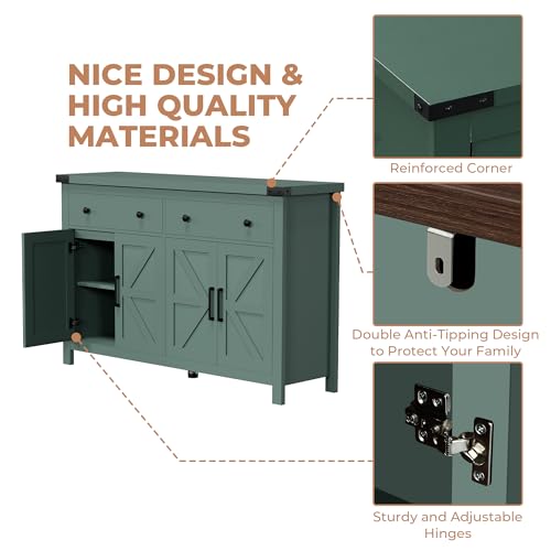 Buffet Cabinet with Storage Farmhouse with 4 Doors and 2 Drawers