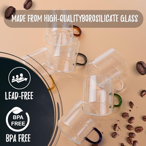 Clear Espresso Cups with Colorful Handles (6 Count)