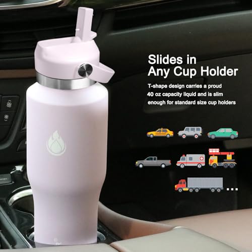 40oz Water Bottle Wide Mouth Stainless Steel Vacuum Insulated Double Wall with 2 Straw Lids Fit in Any Car Cup Holder