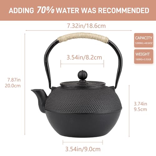 40oz Cast Iron Tea Kettle for Stovetop