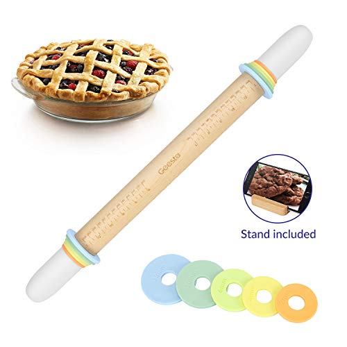Adjustable Wood Rolling Pin with 5 Thickness Rings