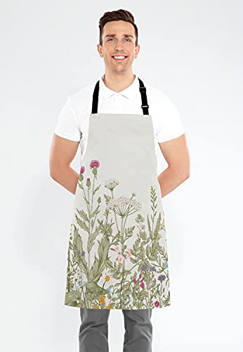 Herbs and Wild Flowers Bib Apron with Adjustable Neck for Men Women