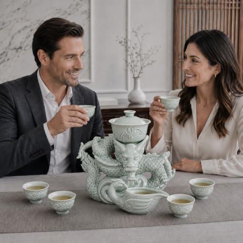 Celadon Dragon Ceramic Gongfu Tea Set with 6 Tea Cups