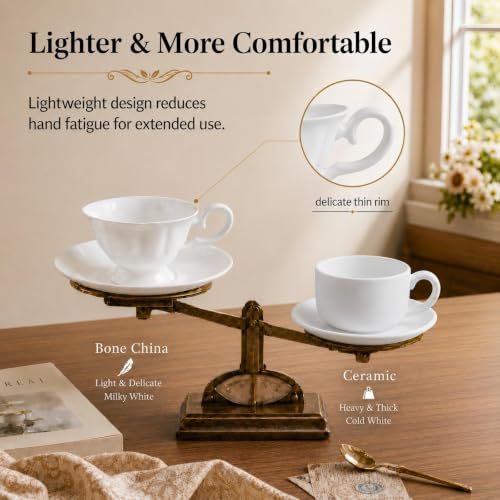Fine Bone China Tea Cups and Saucers Set of 4 (4 Count)