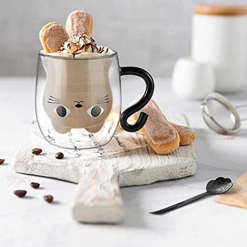 Cute Cat Mug Glass Coffee Cup 9.8oz Double Walled Glass Latte Mug