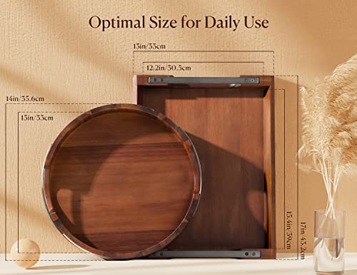 Acacia Wood Serving Tray with Metal Handle