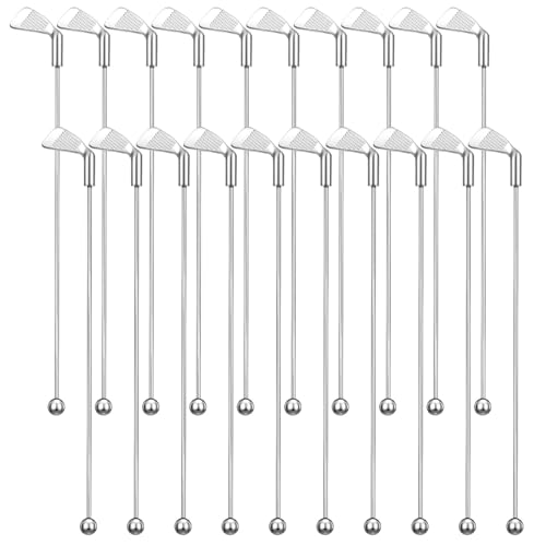 20 Pcs Metal Golf Cocktail Stirrers Swizzle Stir Sticks 7.87 Inch Reusable Drink Stirrer Sticks Party Decorations Golf Party Clubhouse and Outing Decorations (20 Count)