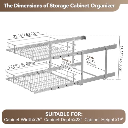 2 Tier Pull Out Cabinet Organizer 24" W X 22" D