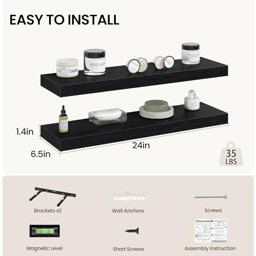24 Inch Floating Shelves Wall Mounted for Display (2 Count)