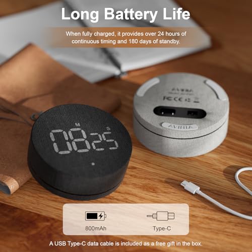 Desk Timer for Productivity Magnetic Digital Kitchen Timer Rechargeable Fabric Mesh Cover 99 Mins Countdown