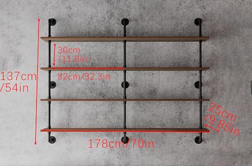 Floating Book Shelves for Wall 4 Tier 70 inch Bookshelf Industrial Pipe Shelving Shelves Bookcase Industrial Bookshelves Pipe Shelf Wood Wall Shelf for Living Room (4 Count)