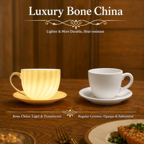 Fine Bone China Cappuccino Cups with Saucers Set of 2 (2 Count)