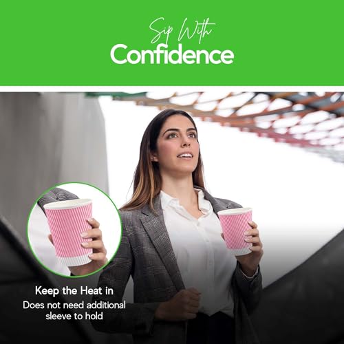 Ripple Wall Coffee Cups 500 Count 12 Ounce Insulated Light Pink Paper Cups