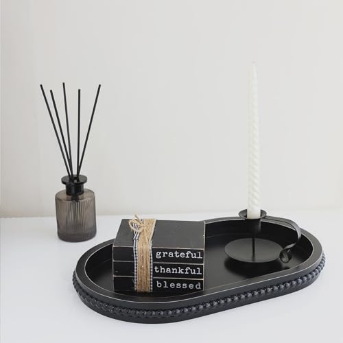 Black Oval Wood Decorative Ottoman Tray for Coffee Table