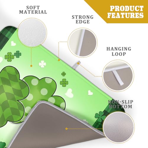 St Patricks Day Shamrocks Lucky Clovers Dish Drying Mat for Kitchen Counter St Patrick's Day Decorative Drying Pad 18x24 Inch Irish Green Buffalo Check Plaid Drying Dish Mats for Countertop Coffee Bar