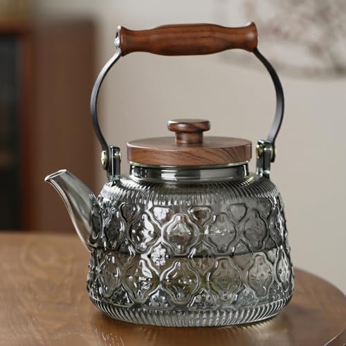 Stovetop Safe Glass Teapot with Malus Spectabilis Pattern Removable Infuser Fine Borosilicate Tea Pot perfect for Fruit Flowering Tea Canister Premium Quality Tea Kettle Gift
