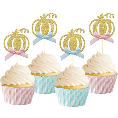 24pcs Pumpkin Gender Reveal Cupcake Toppers (24 Count)