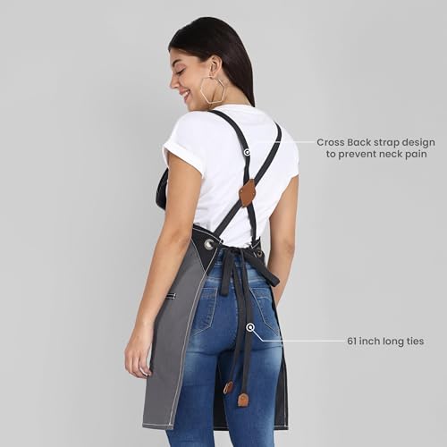 Chef Apron Recycled Cotton Kitchen Apron with an Adjustable Neck with Long Ties (2 Count)
