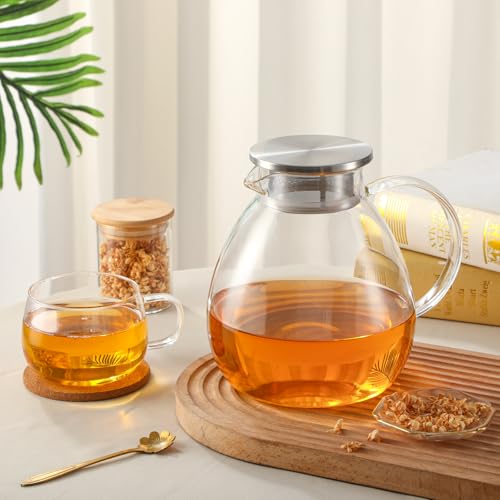 68OZ 2000ML One Touch Glass Teapot with Stainless Steel Filter Lid