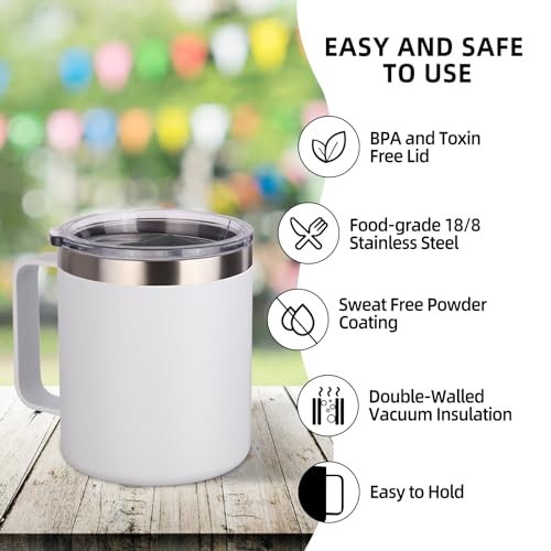 14oz Insulated Stainless Steel Coffee Mug with Lid Bulk 4 Pack (4 Count)