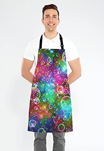 Beautiful Rainbow Bubbles Bib Apron with Adjustable Neck for Men Women
