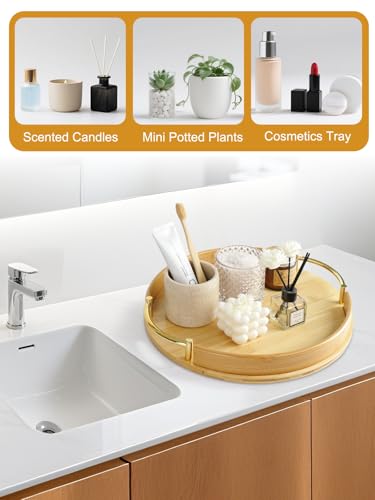 14″ Round Bamboo Serving Tray with Handles