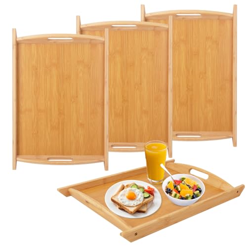 4 Pack 17.3 Inch Large Bamboo Serving Tray with Handle (4 Count)