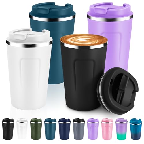12 oz Double Wall Insulated Vacuum Travel Coffee Mug with Flip Lid Bulk 4 Pack (4 Count)