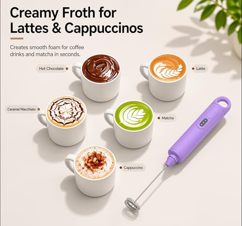 Rechargeable Milk Frother Handheld 3 Speed Coffee Foamer [3 Whisk] Electric Drink Mixer for Latte