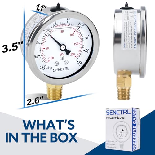 30 inHg to 30 Psi Vacuum Glycerin Liquid Filled Low Pressure Gauge
