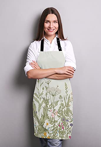 Herbs and Wild Flowers Bib Apron with Adjustable Neck for Men Women