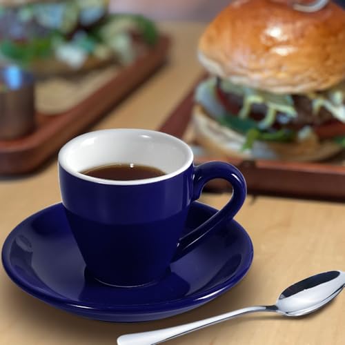 Porcelain Espresso Shot Cup Set with Saucers and Stainless Steel Spoons (4 Count)