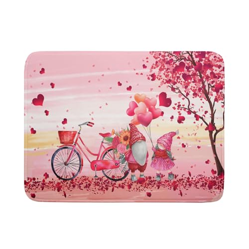 Pink Heart Valentine's Day Gnomes Dish Drying Mat for Kitchen Counter