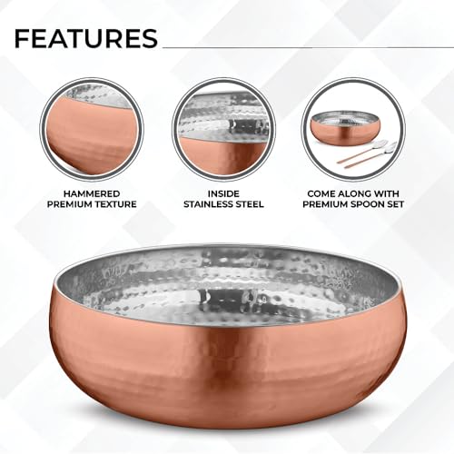 Set of 3 Premium Stainless Steel Salad Mixing Bowl Hammered Finish (3 Count)