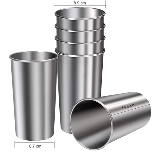 6 Pack 20 oz Stainless Steel Cups Metal Shatterproof Stackable Pint Drinking Cups for Adults or Kids (6 Count)