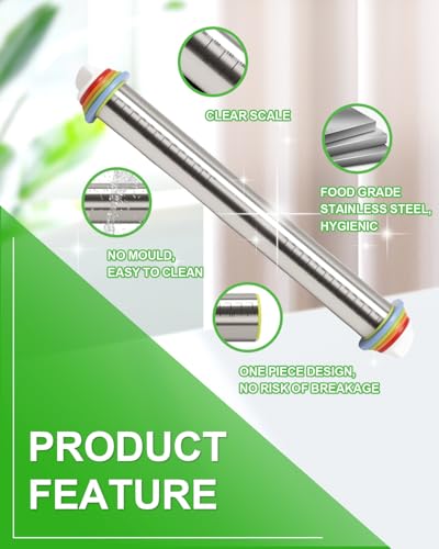 Adjustable Stainless Steel Rolling Pin Set with Thickness Rings (3 Count)