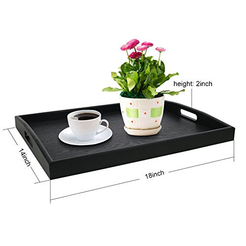 Serving Tray Large Black Wood Rectangle Food Tray Butler Tray Breakfast Tray with Handles
