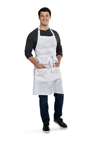 100% Pure Linen Kitchen Apron White
