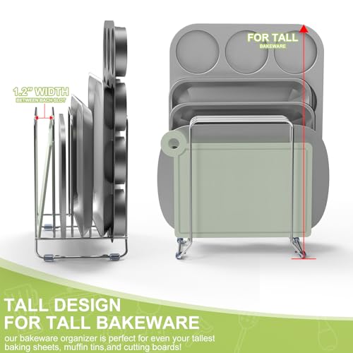 2 Pack-X-Large Kitchen Cabinet Organizer - Storage Tray Organizer Rack for Kitchen Cabinet - Divided Holder with 5 Slots for Skillets, Cutting Board, Baking Sheets(Chrome) (2 Count)