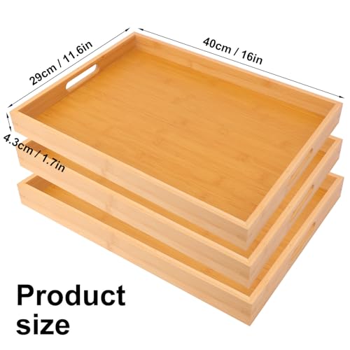 3 Pack Large Bamboo Serving Tray with Handles (3 Count)