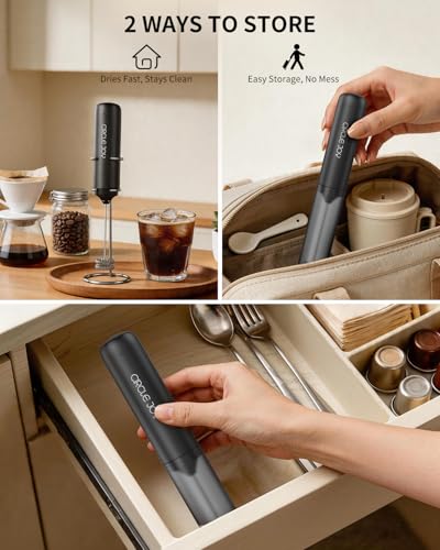 Rechargeable Milk Frother Handheld with Stand