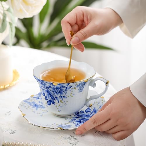 Country Roses Bone China Tea Cup and Saucer Set (6 Count)