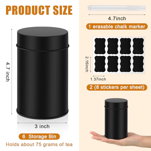 6 Pcs Tea Tin Canisters 16oz Metal Storage with Airtight Double Lid (6 Count)