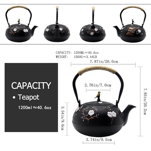 40.6oz Cast Iron Teapot for Stovetop