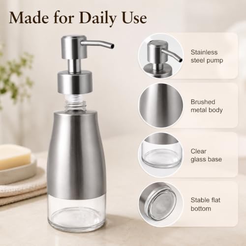 Non Slip Soap Dispenser with Brushed Nickel Stainless Steel Case