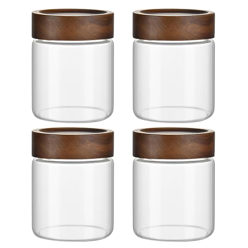 12 oz 350 ml Clear Glass Storage Canister with Airtight Wooden Lid (4 Count)
